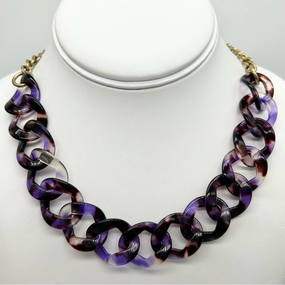 J. Crew Purple Tortoise Link Necklace - Picture 1 of 3